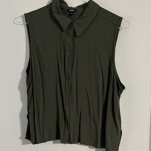 Express Olive Green cropped Sleeveless Button-Down Collared Top